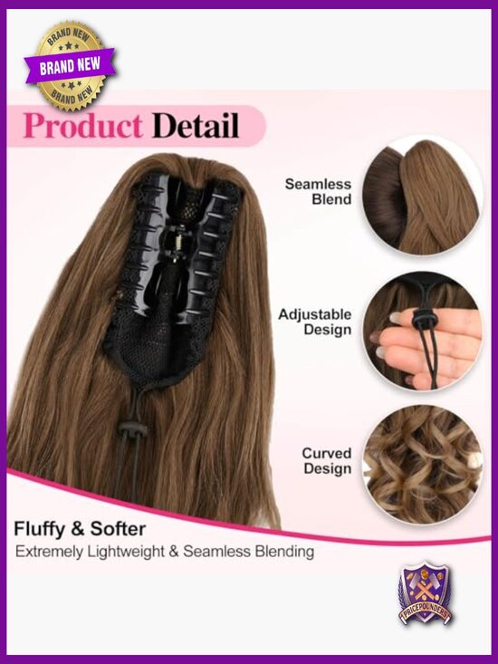 24 Inch Claw Clip Ponytail Extension Long Curly Wavy Hairpiece for Women